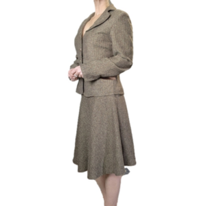 Skirt & blazer set blend herringbone pattern brown colors Size 2 SPIEGEL